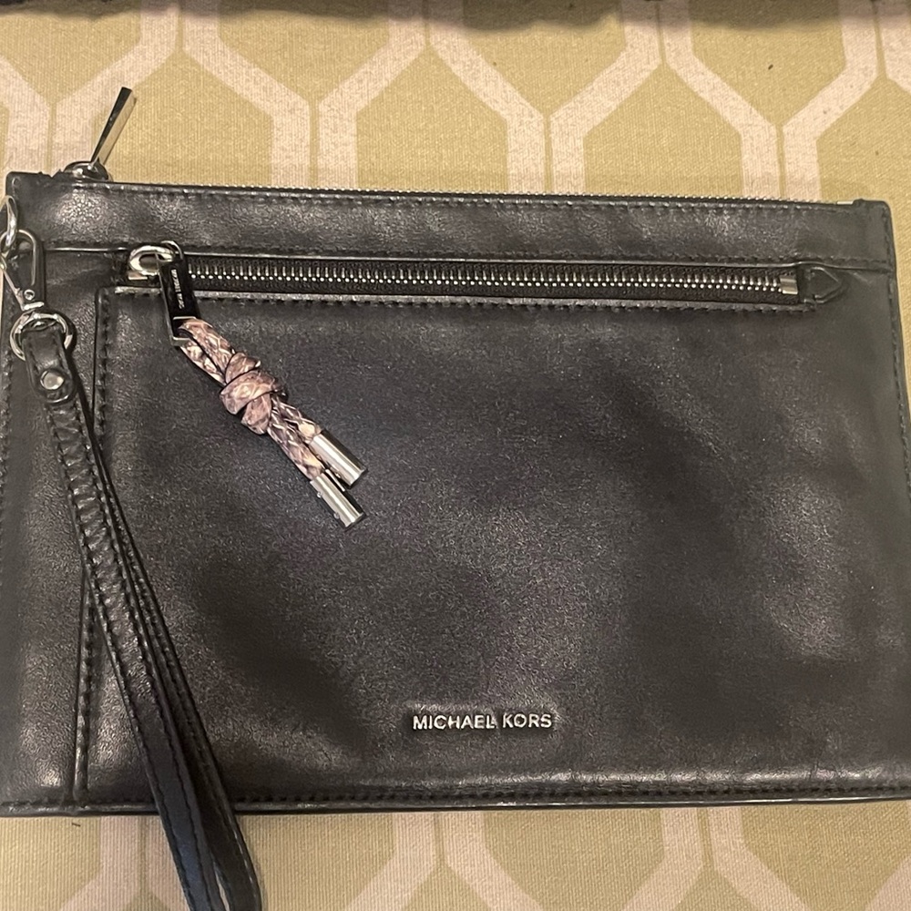 Michael Kors Black Leather Wristlet/Clutch